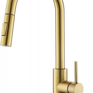 Tohlar Gold Kitchen Sink Faucet Pull Down Sprayer Modern Stainless Steel